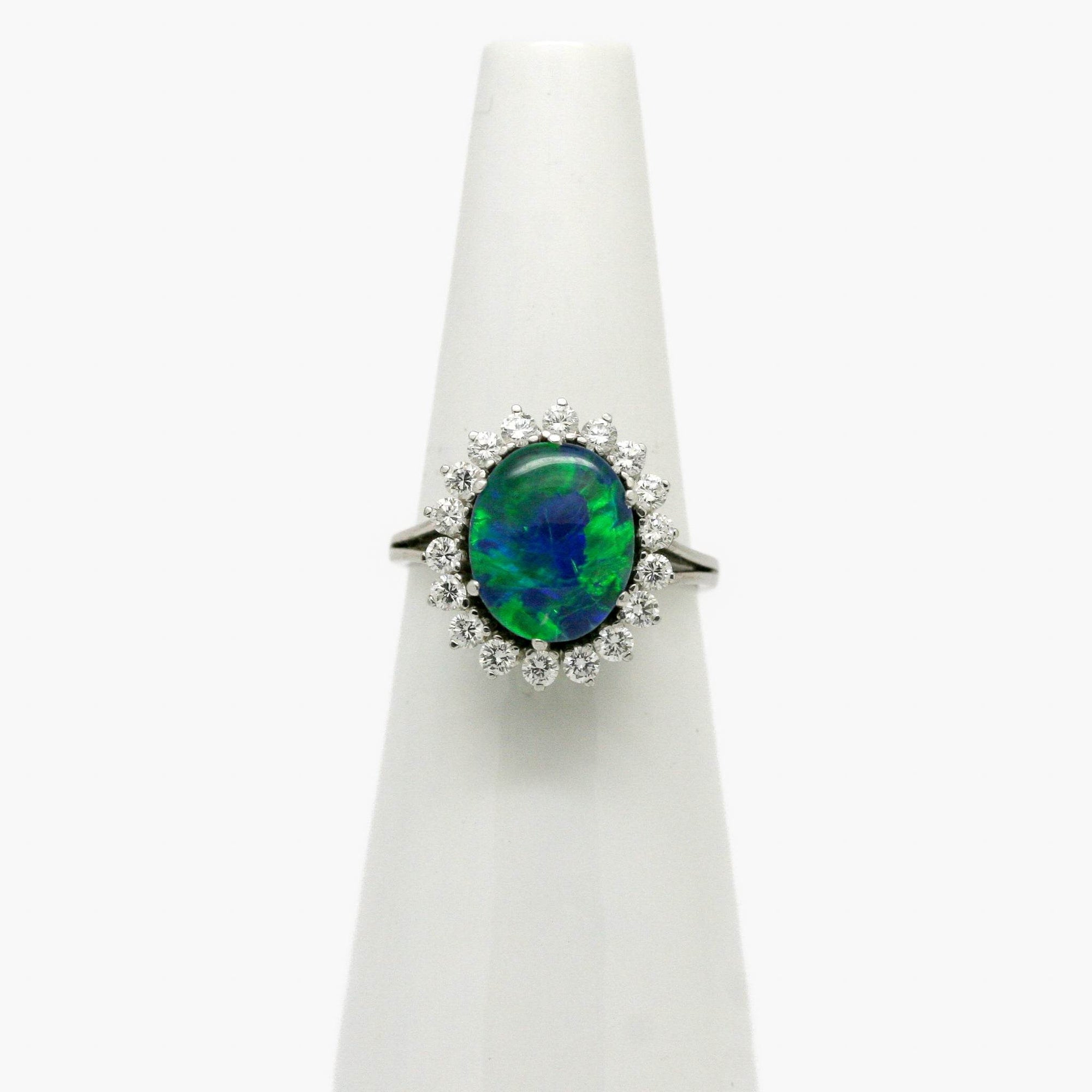 Pre Owned Opal Triplet & Diamond Cluster Ring 18ct - Jordans Jewellers