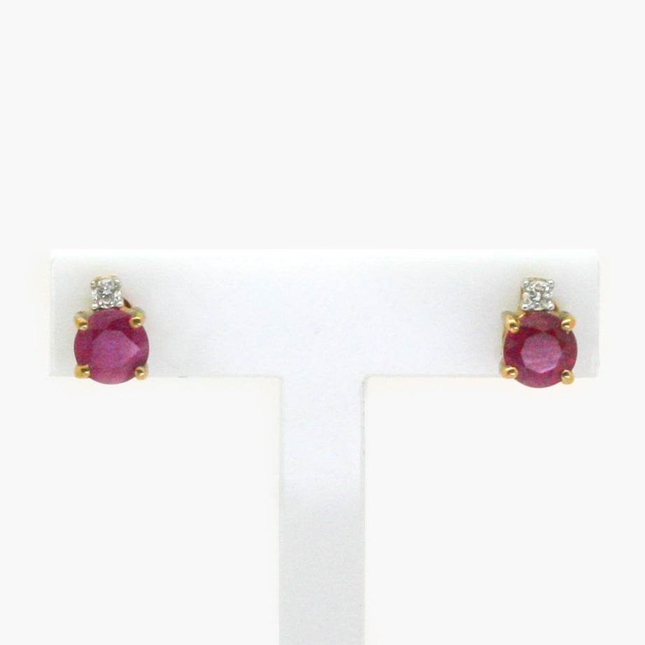 NEW 9 Carat Yellow Gold Ruby & Diamond Earrings - Jordans Jewellers