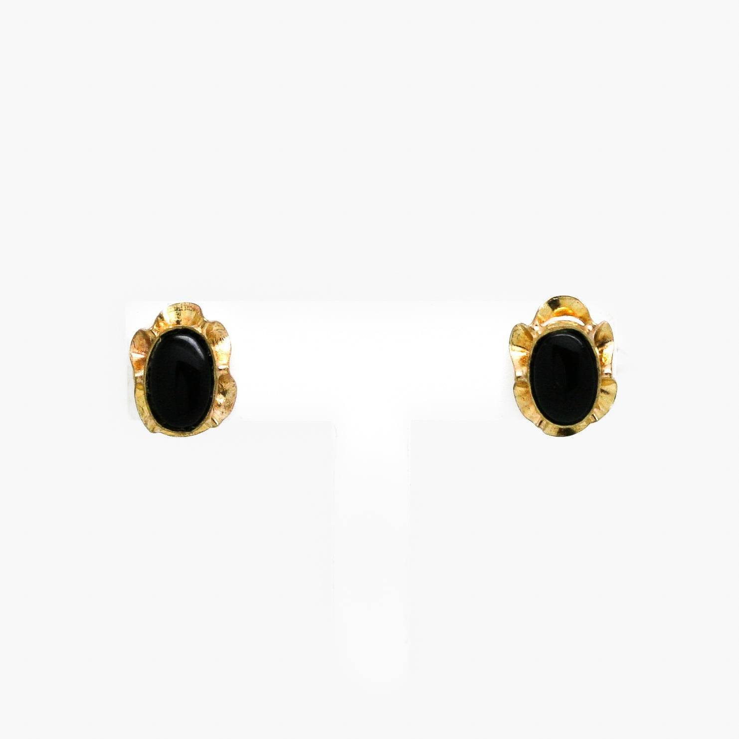 9ct Yellow Gold Onyx Oval Stud Earrings