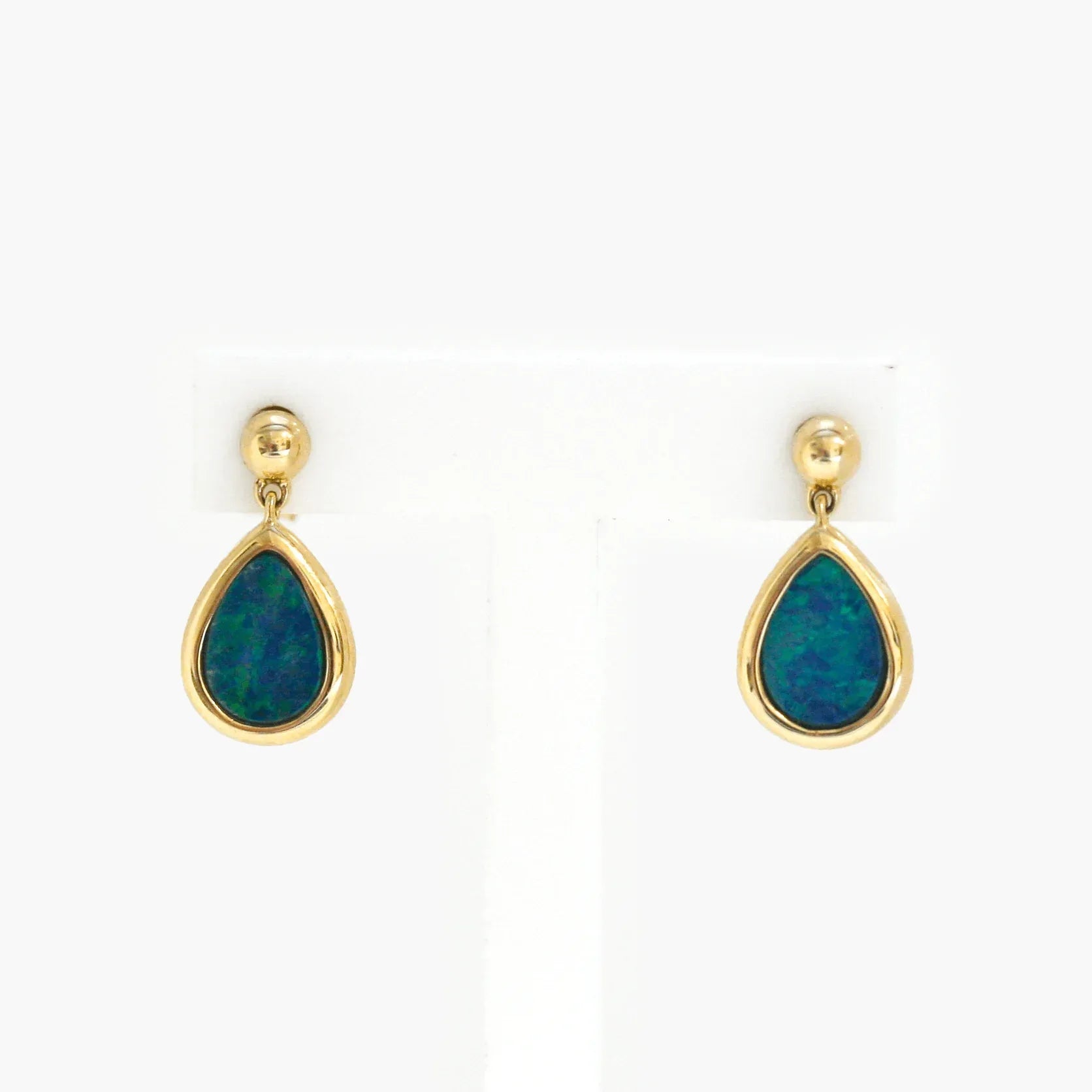 NEW 9 Carat Yellow Gold Opal Doublet Drop Earrings - Jordans Jewellers