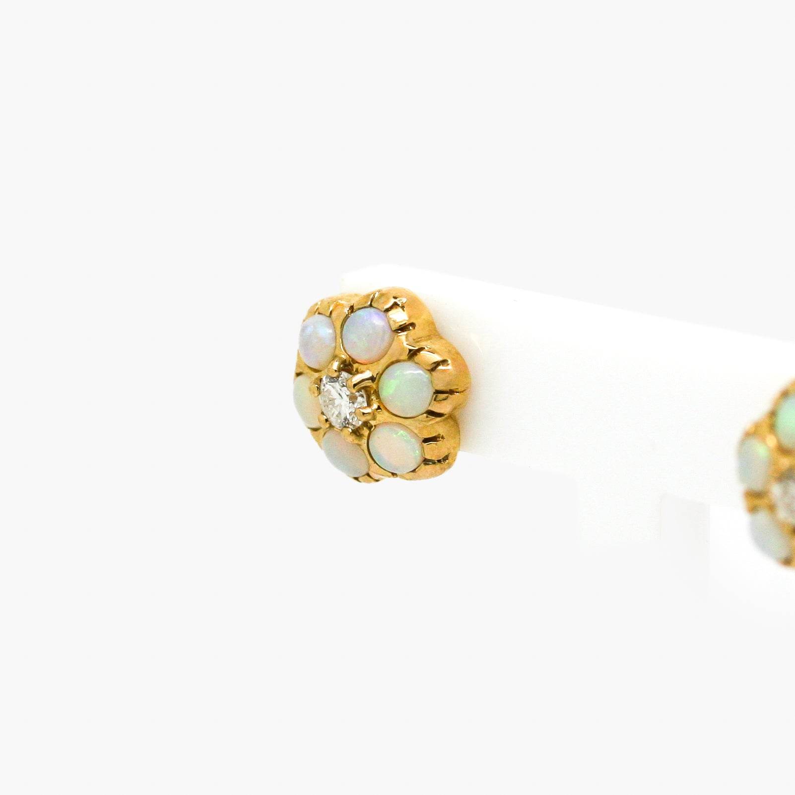 9ct Yellow Gold Opal and Diamond Flower Stud Earrings