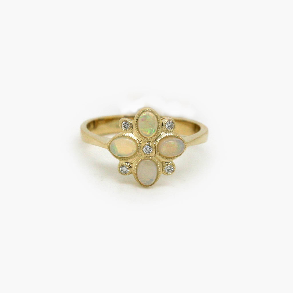 Floral Opal & Diamond Ring in 9ct Gold - Jordans Jewellers