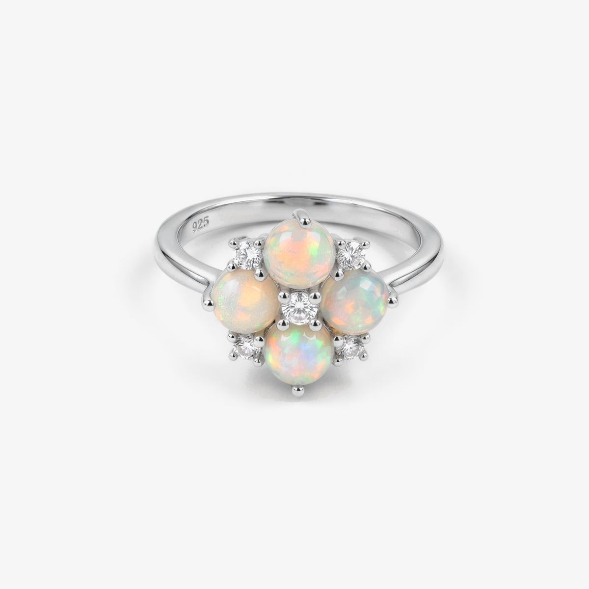 Sterling Silver Opal & CZ Cluster Ring - front view