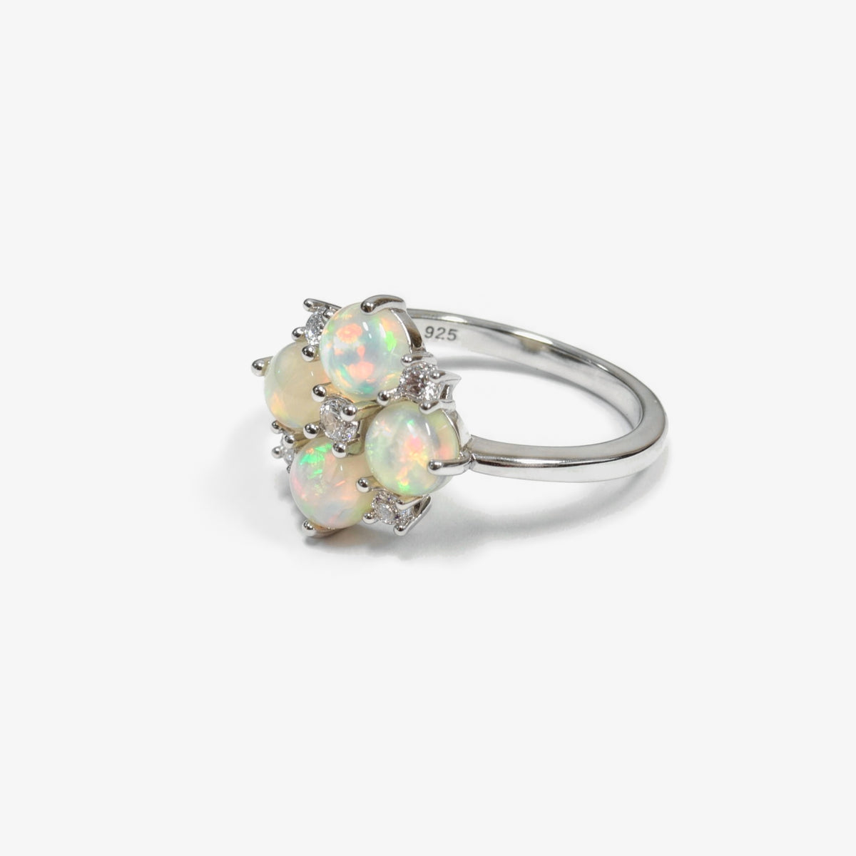 Sterling Silver Opal & CZ Cluster Ring - angle view
