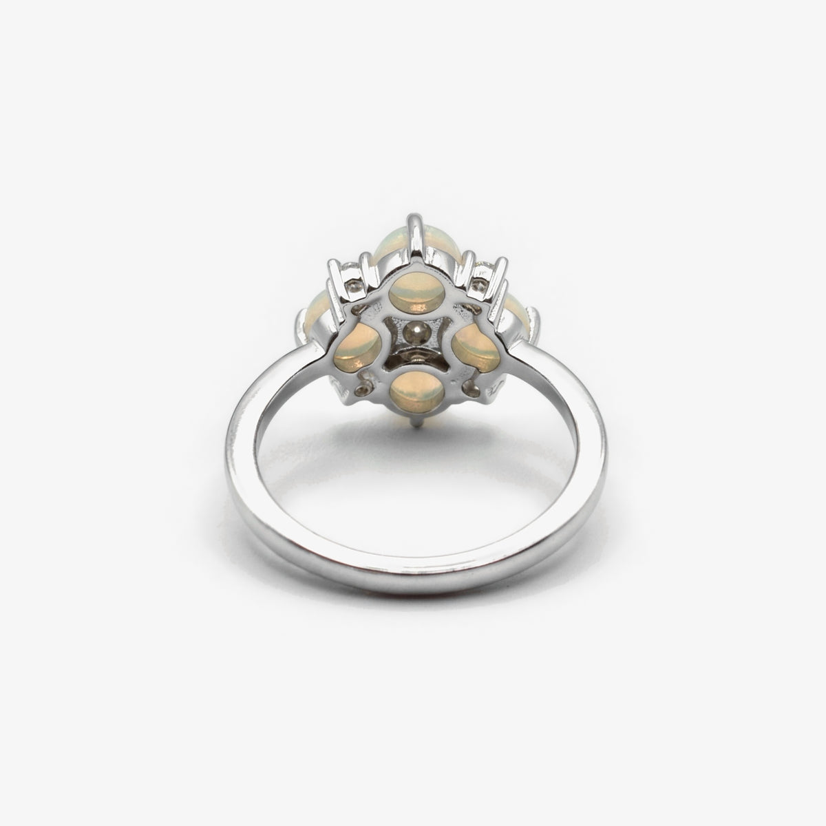 Sterling Silver Opal & CZ Cluster Ring - detail view