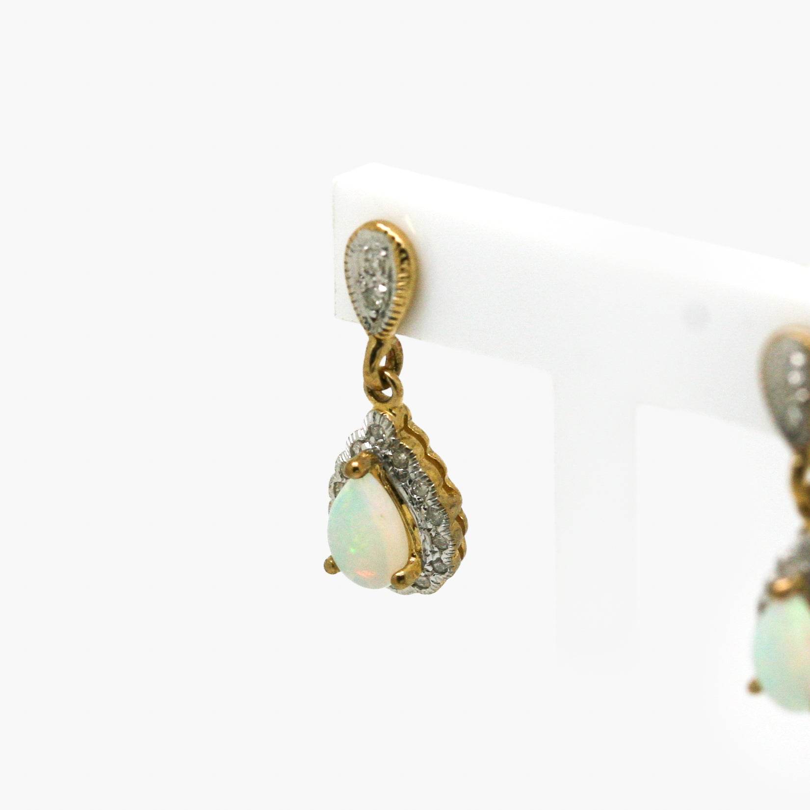 9ct Yellow Gold Opal and Diamond Teardrop Drop Earrings