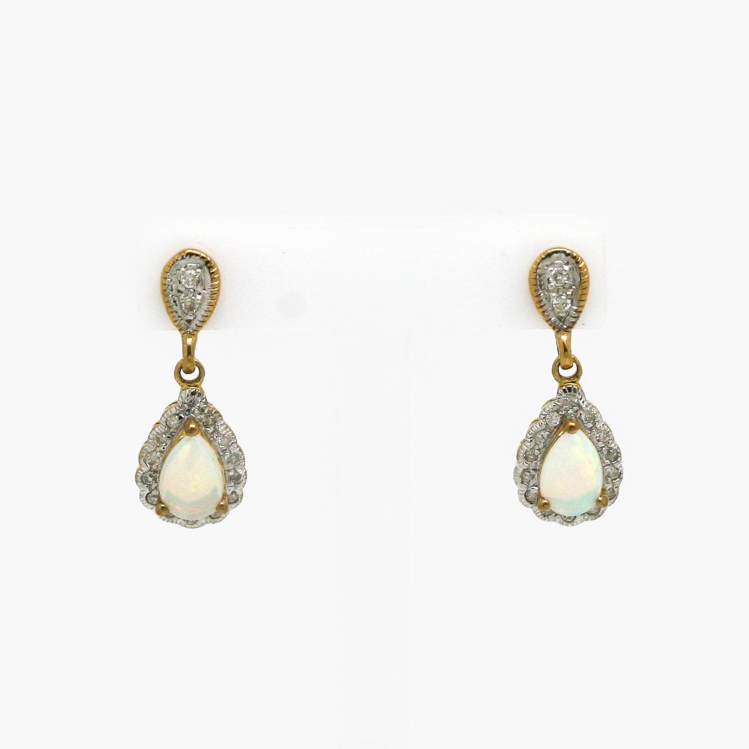 9ct Yellow Gold Opal and Diamond Teardrop Drop Earrings