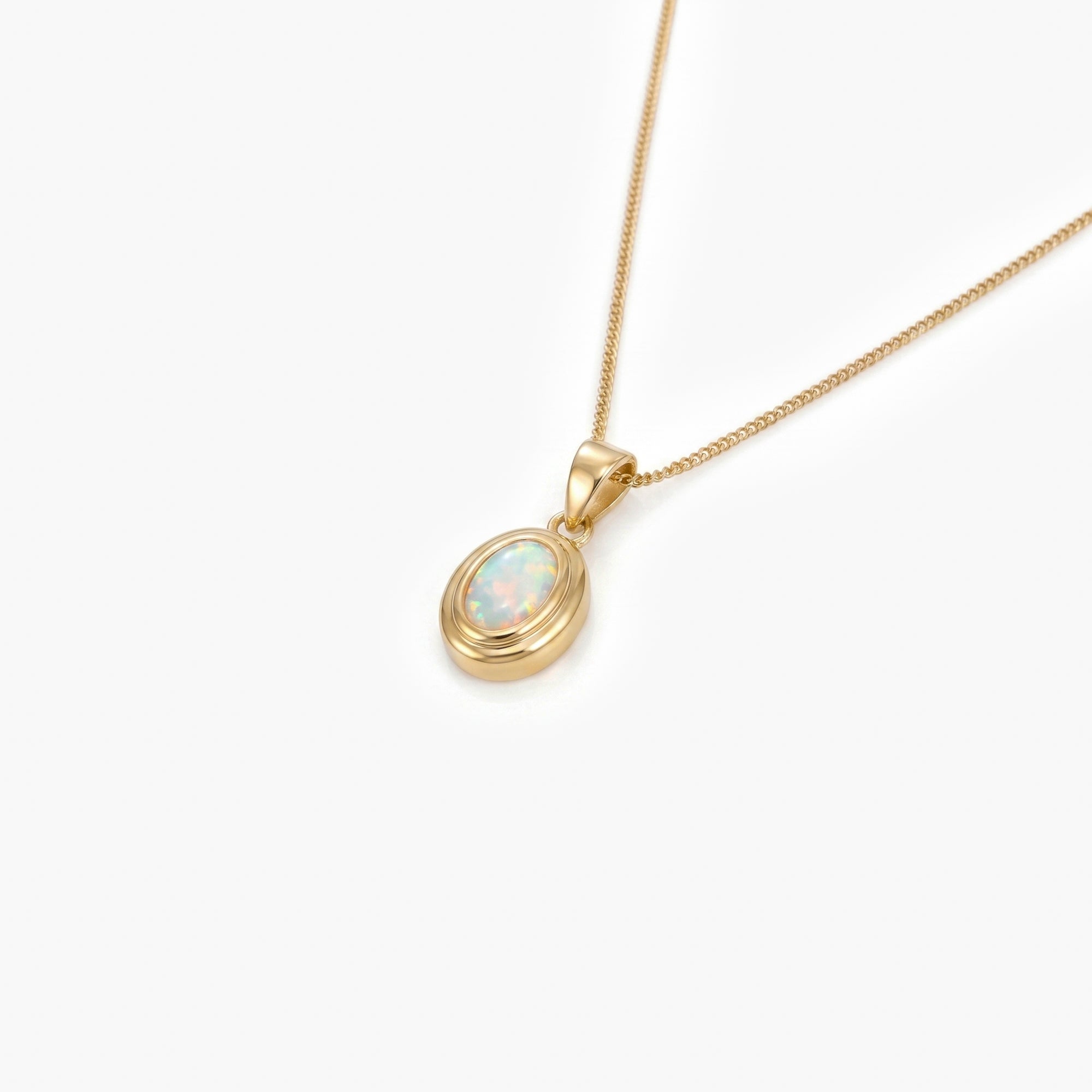 9ct Yellow Gold Oval Opal Pendant Necklace