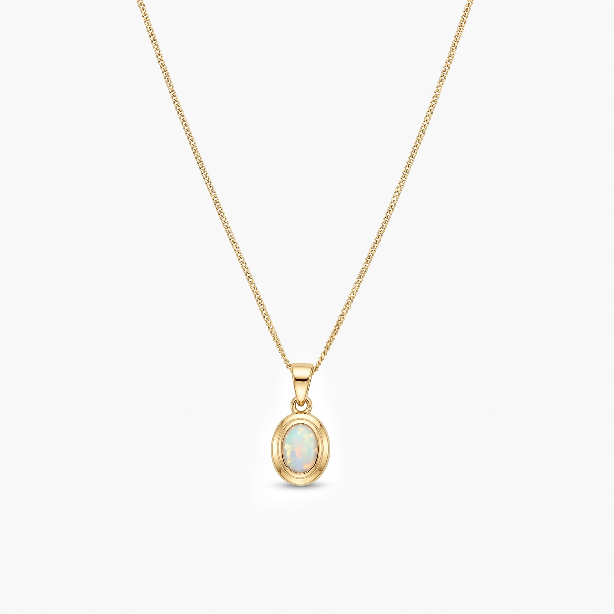 9ct Yellow Gold Oval Opal Pendant Necklace