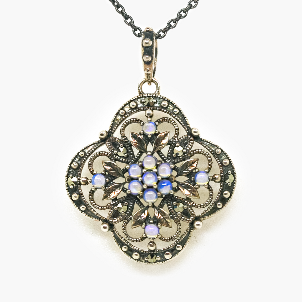 NEW Marcasite Opal Pendant Necklace