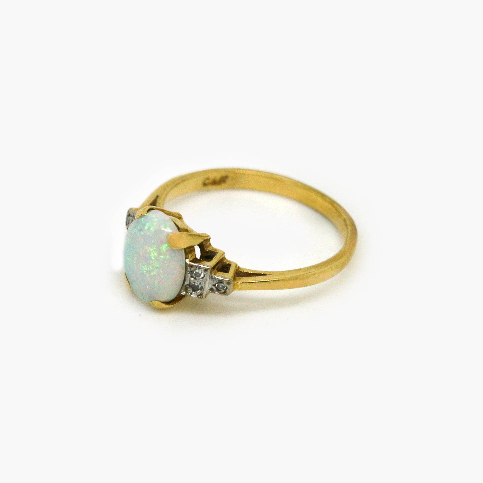 18ct Yellow Gold Opal and Diamond Ring