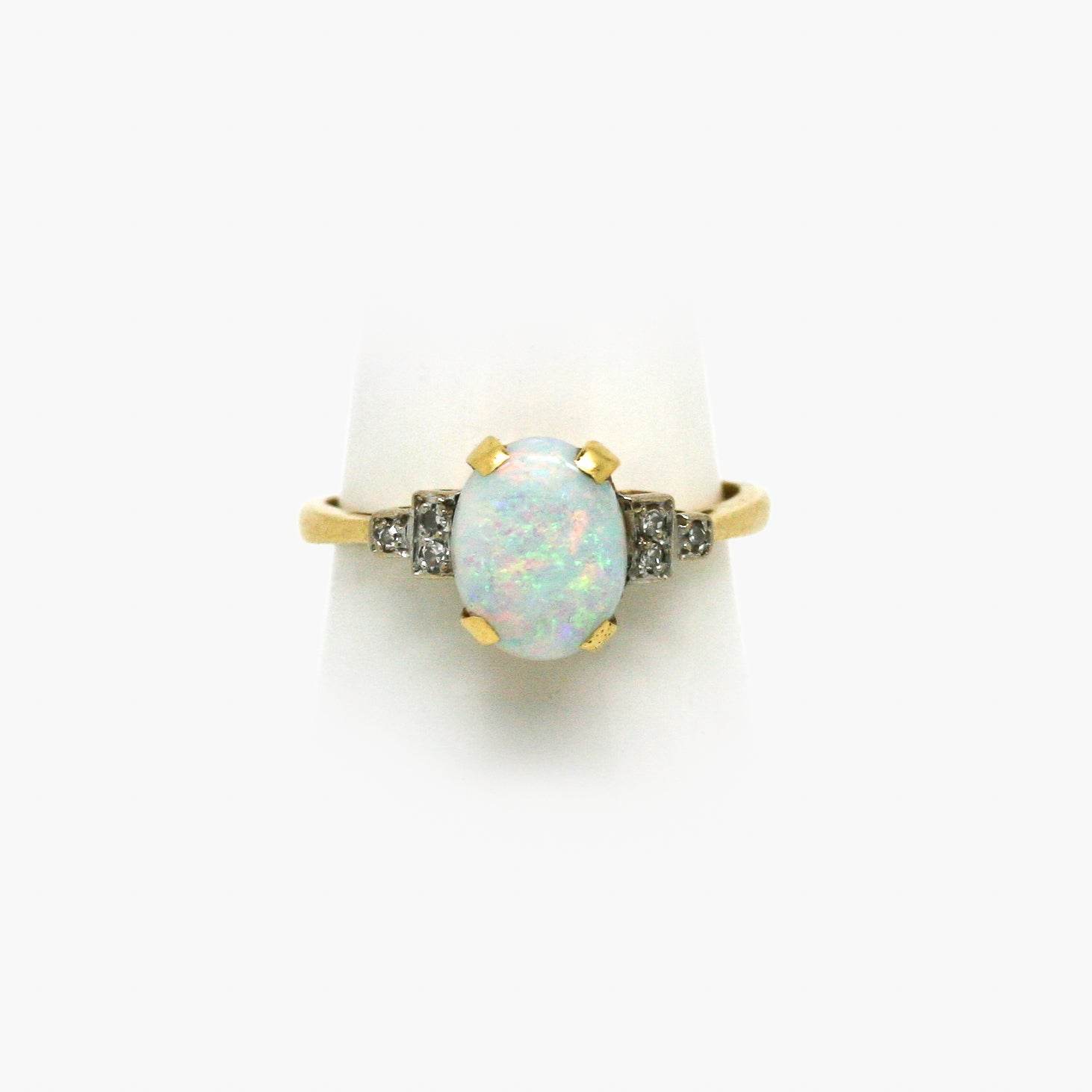 18ct Yellow Gold Opal and Diamond Ring