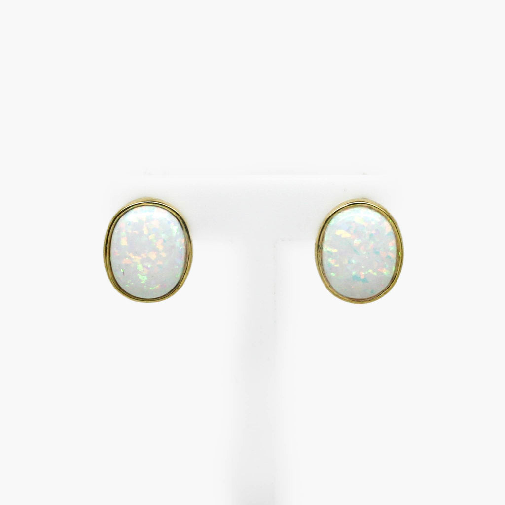 Oval Opal Stud Earrings in 9ct Yellow Gold - Jordans Jewellers