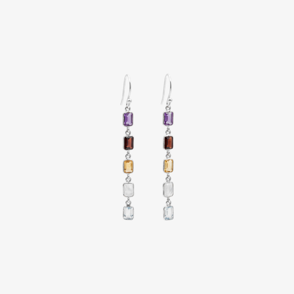 Sterling Silver Multi Gemstone Drop Earrings
