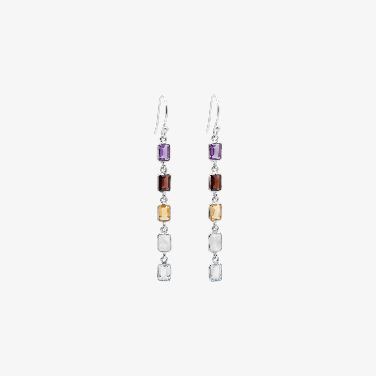 Sterling Silver Multi Gemstone Drop Earrings