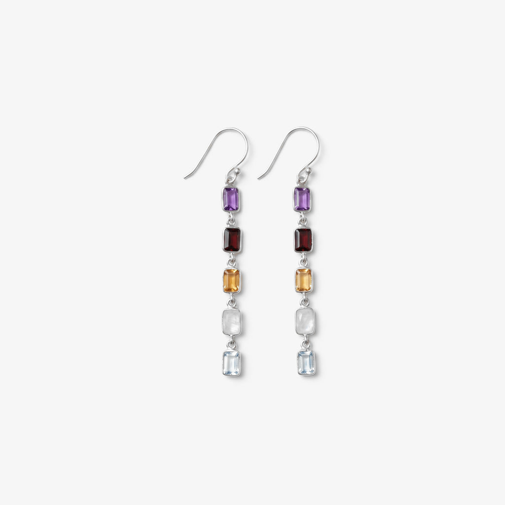 Sterling Silver Multi Gemstone Drop Earrings