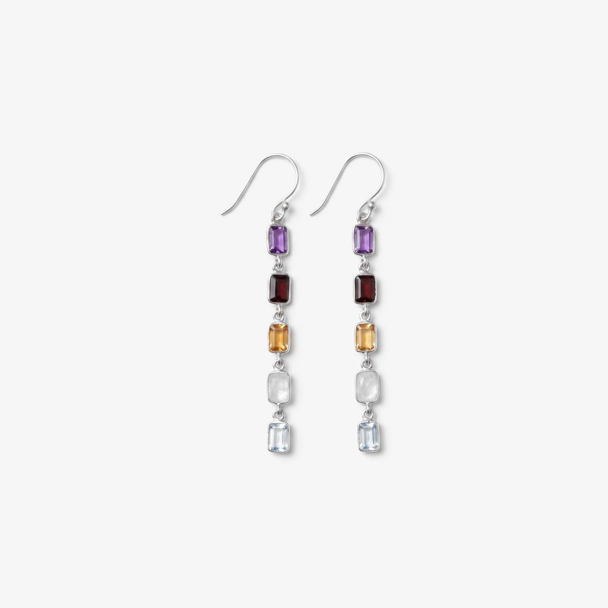 Sterling Silver Multi Gemstone Drop Earrings