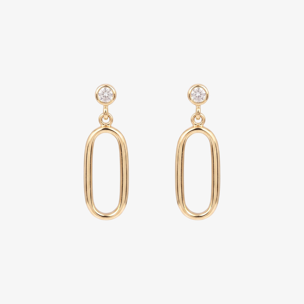 9ct Gold CZ Open Oval Drop Earrings front view