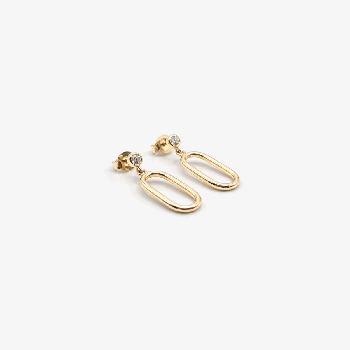 9ct Gold CZ Open Oval Drop Earrings detail