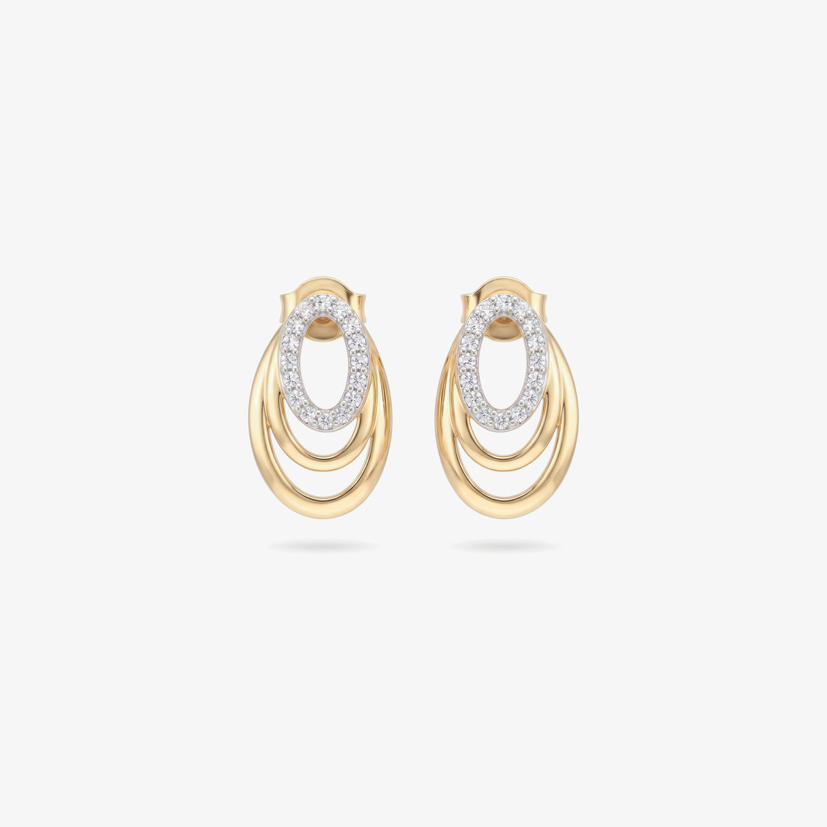 9ct Gold CZ Layered Oval Drop Earrings front view