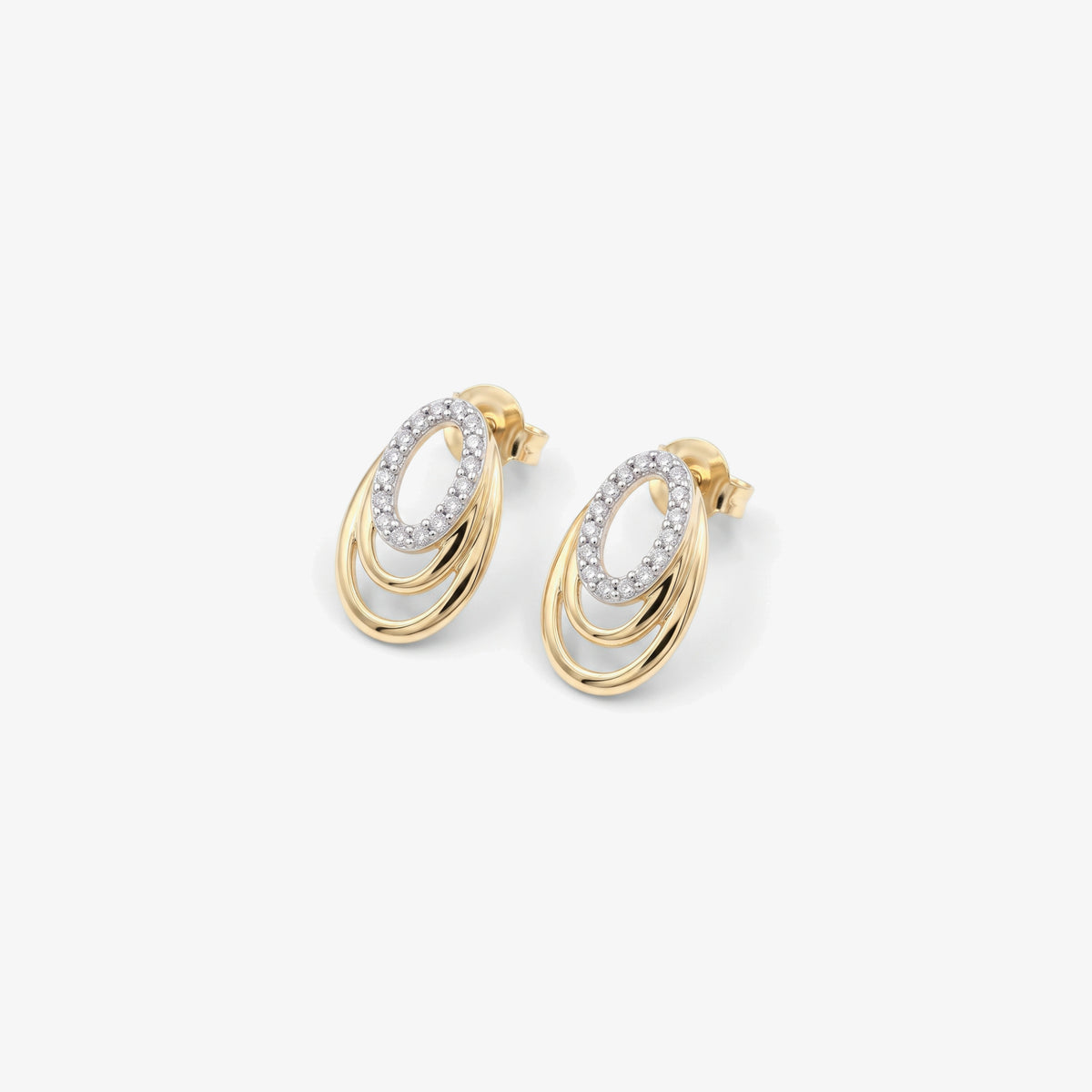 9ct Gold CZ Layered Oval Drop Earrings detail