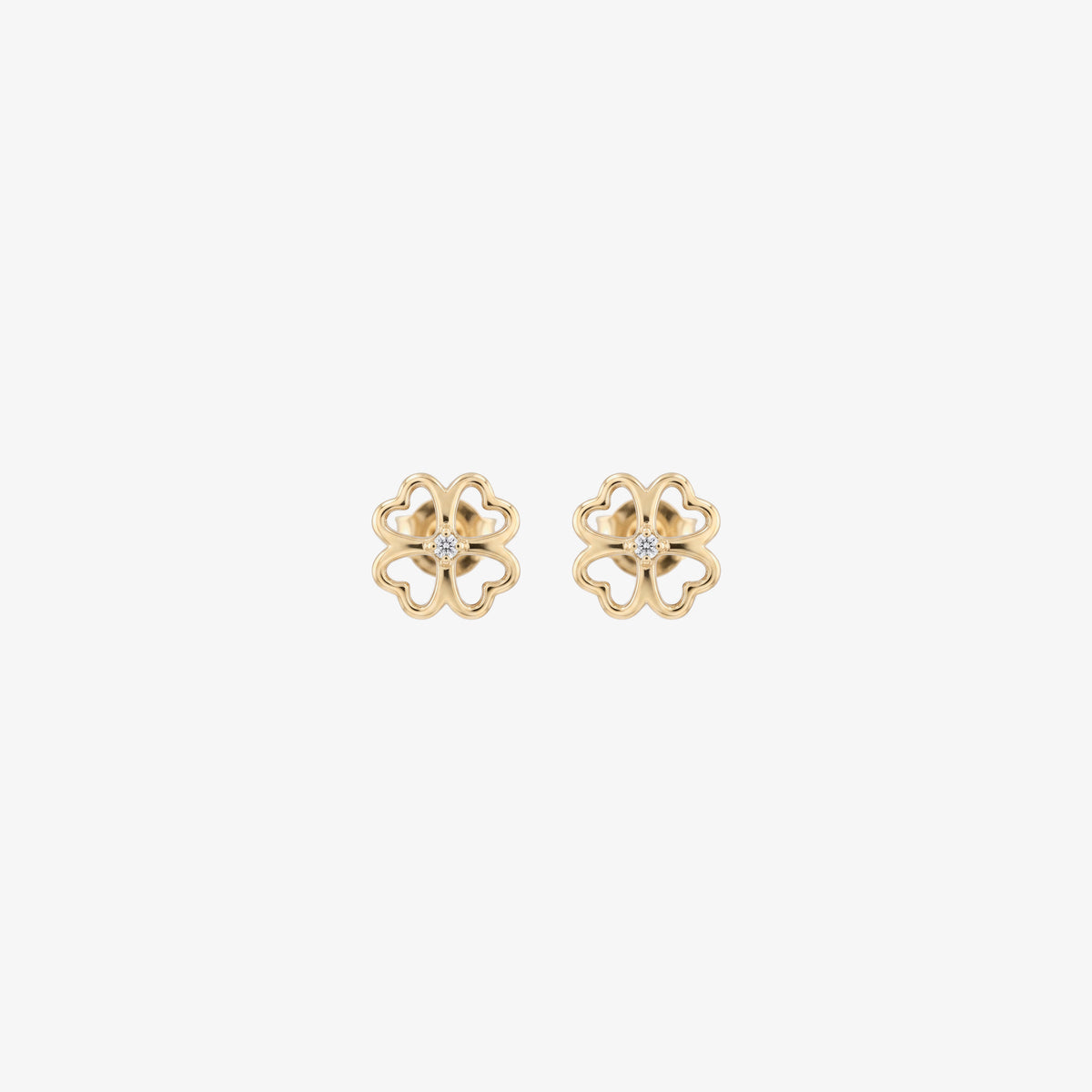 9ct Gold CZ Heart Clover Stud Earrings front view