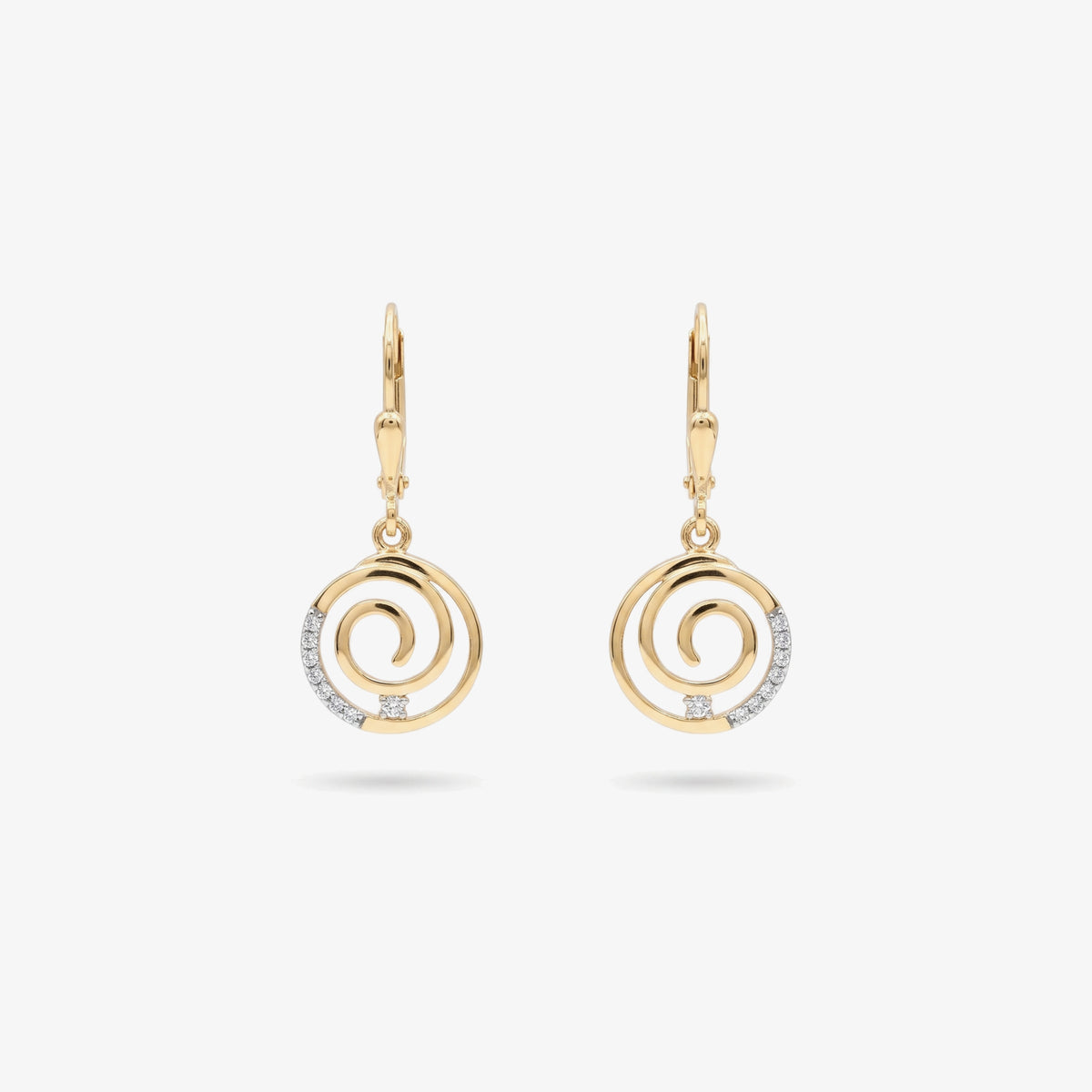 9ct Gold CZ Spiral Circle Drop Earrings front view