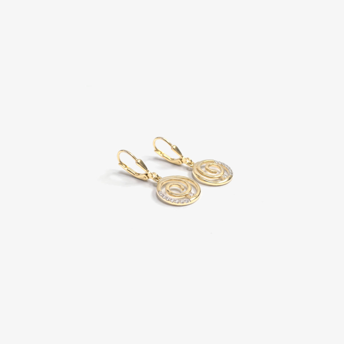 9ct Gold CZ Spiral Circle Drop Earrings detail