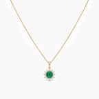 9ct Yellow Gold Emerald & CZ Cluster Pendant Necklace