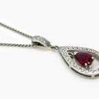 18ct White Gold Ruby & Diamond Pear Pendant - Jordans Jewellers