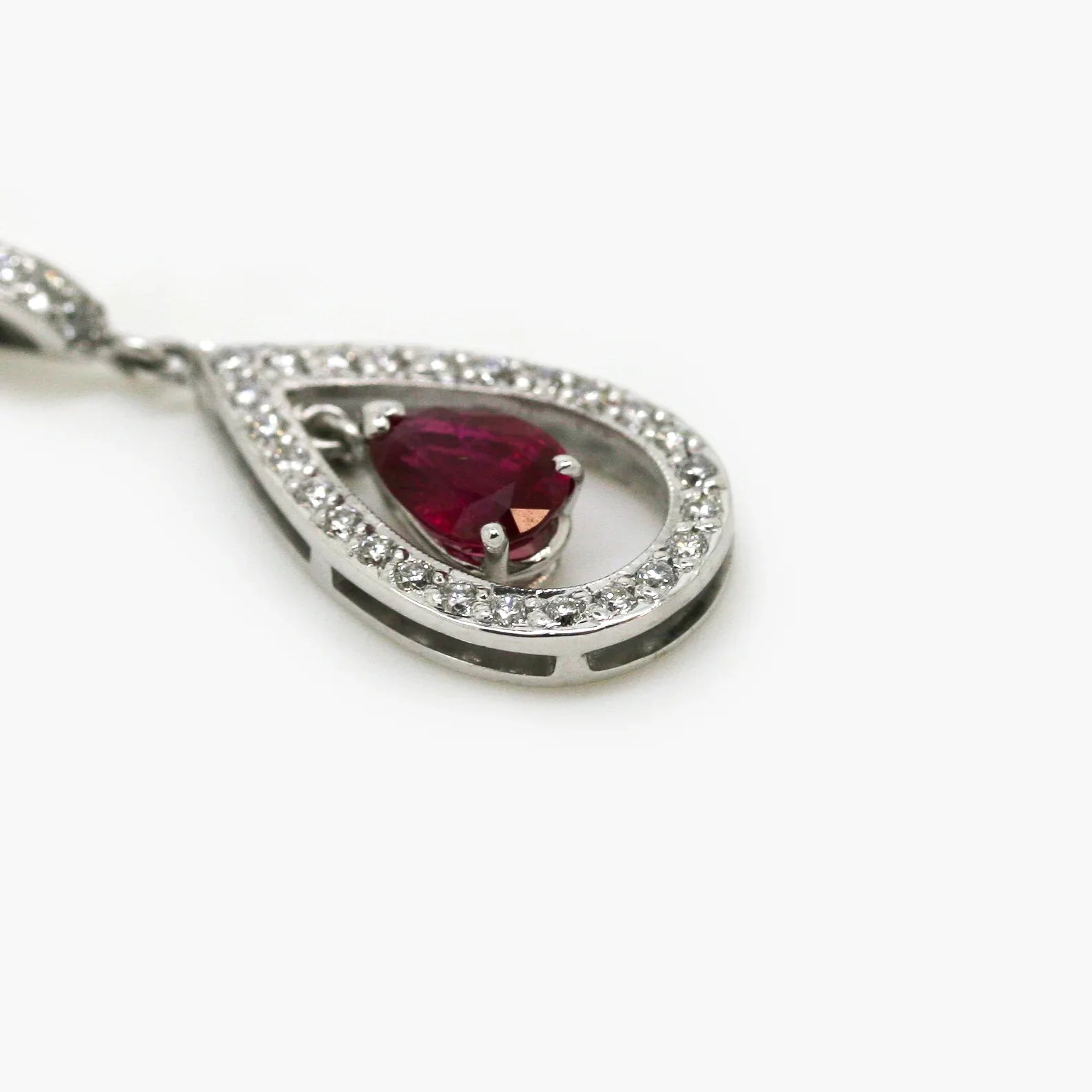 18ct White Gold Ruby & Diamond Pear Pendant - Jordans Jewellers