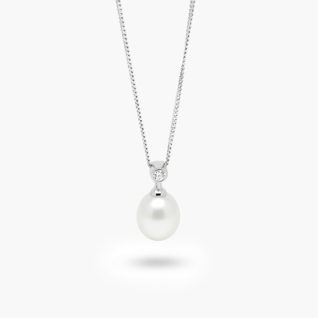 Pearl and Cubic Zirconia Drop Pendant Necklace
