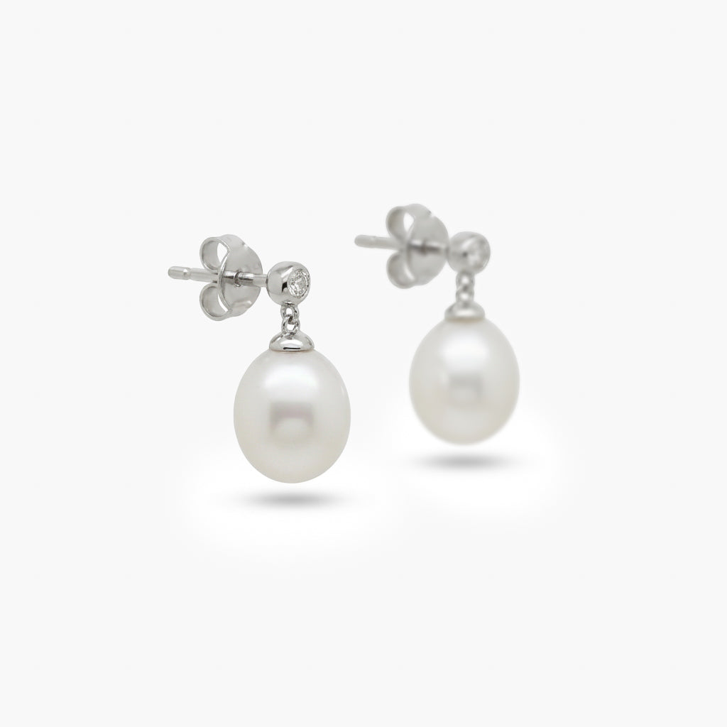 Silver Cubic Zirconia and Pearl Drop Earrings