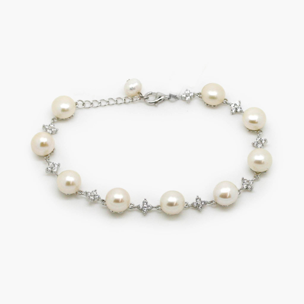 Silver Pearl and CZ Bracelet - Jordans Jewellers