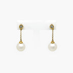 18ct Yellow Gold Pearl and Diamond Drop Earrings 0.06ct - Jordans Jewellers