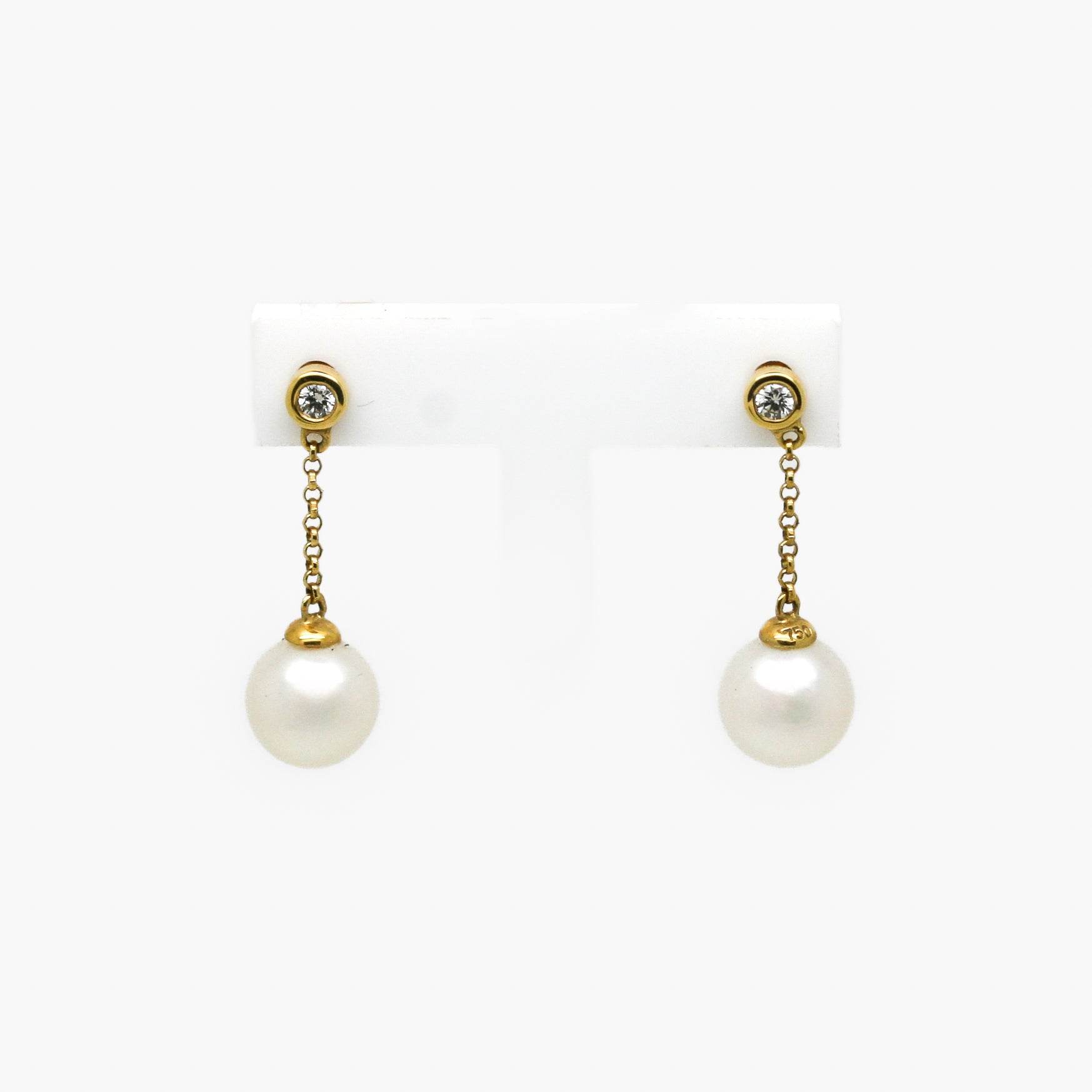 18ct Yellow Gold Pearl and Diamond Drop Earrings 0.06ct - Jordans Jewellers