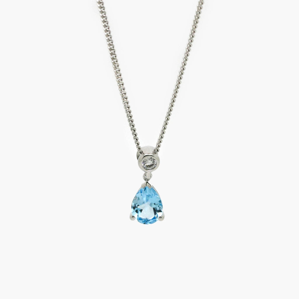 Blue Topaz & CZ Pear Pendant Necklace - Jordans Jewellers