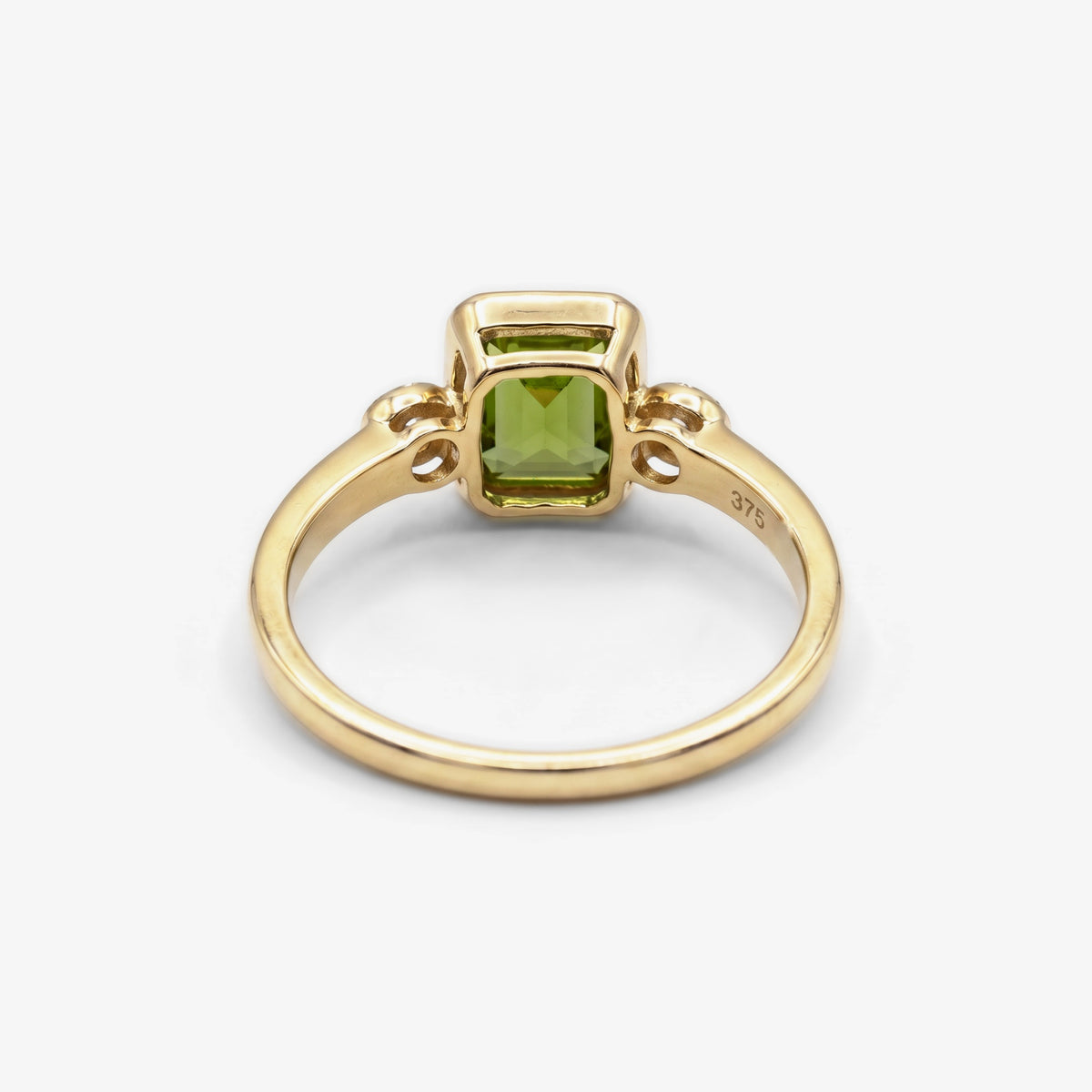 9ct Yellow Gold Emerald Cut Peridot and Diamond Ring back view
