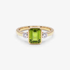 9ct Yellow Gold Emerald Cut Peridot and Diamond Ring front view