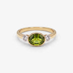 9ct Yellow Gold Oval Peridot and Diamond Ring front view