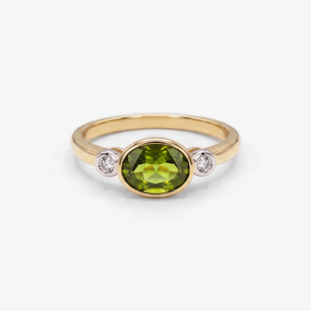 9ct Yellow Gold Oval Peridot and Diamond Ring front view