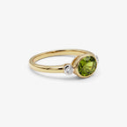 9ct Yellow Gold Oval Peridot and Diamond Ring side view