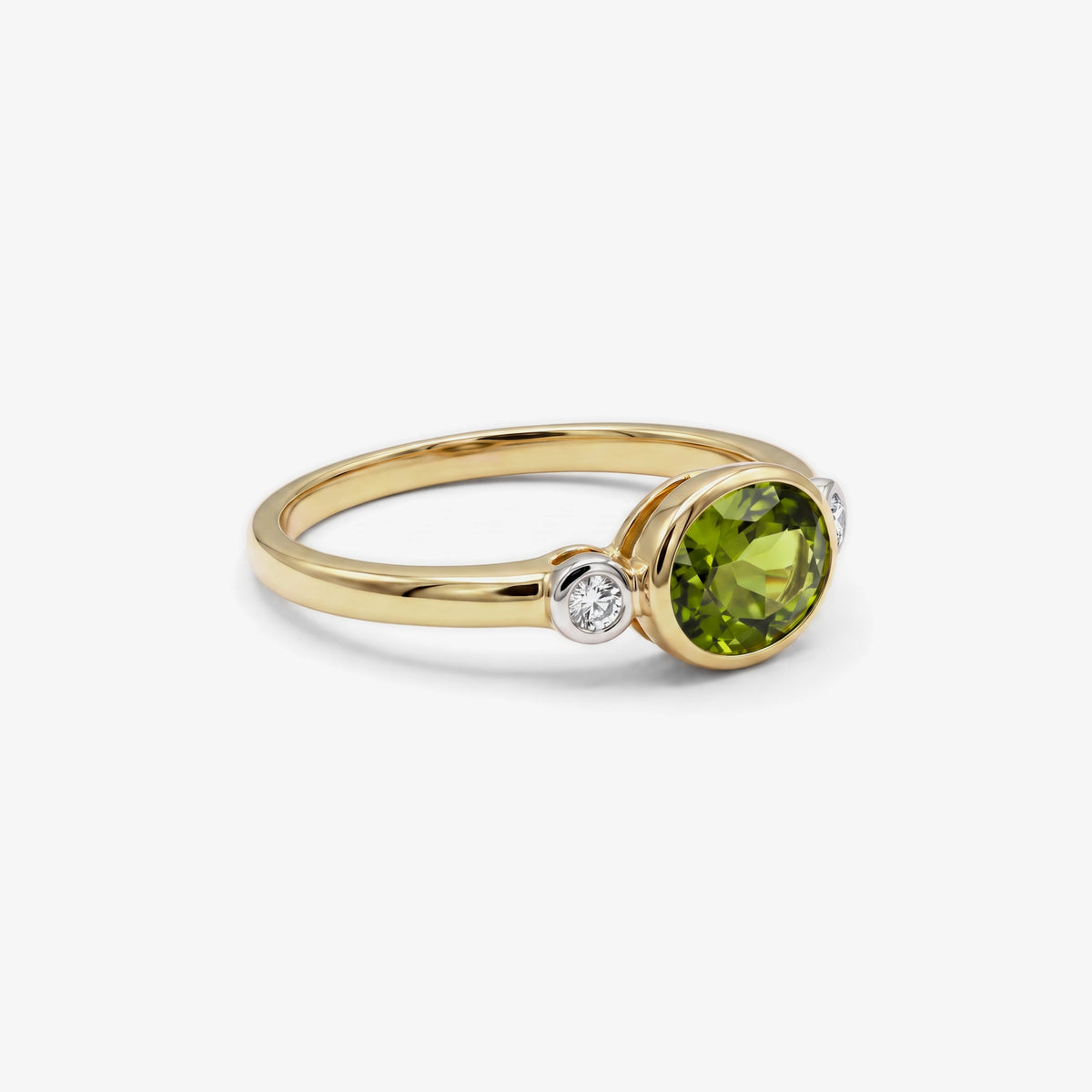 9ct Yellow Gold Oval Peridot and Diamond Ring side view