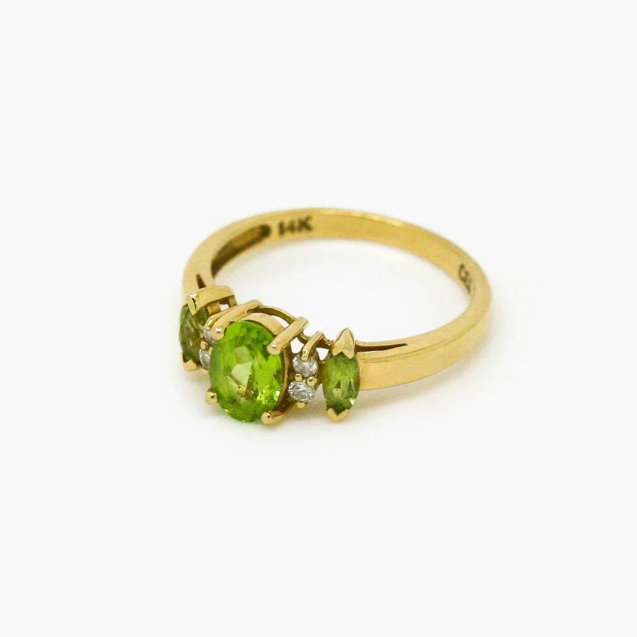 Peridot and Diamond Trilogy Ring in 14ct Yellow Gold - Jordans Jewellers