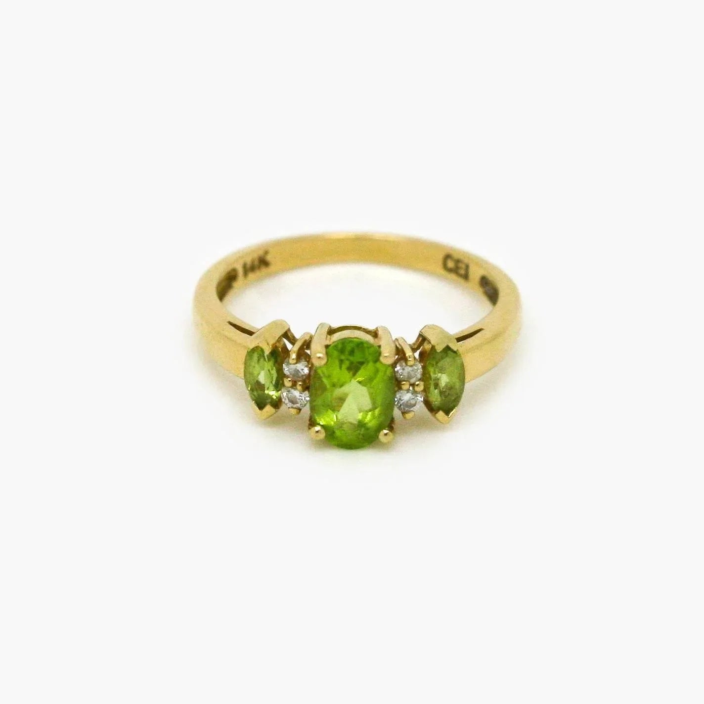 Peridot and Diamond Trilogy Ring in 14ct Yellow Gold - Jordans Jewellers