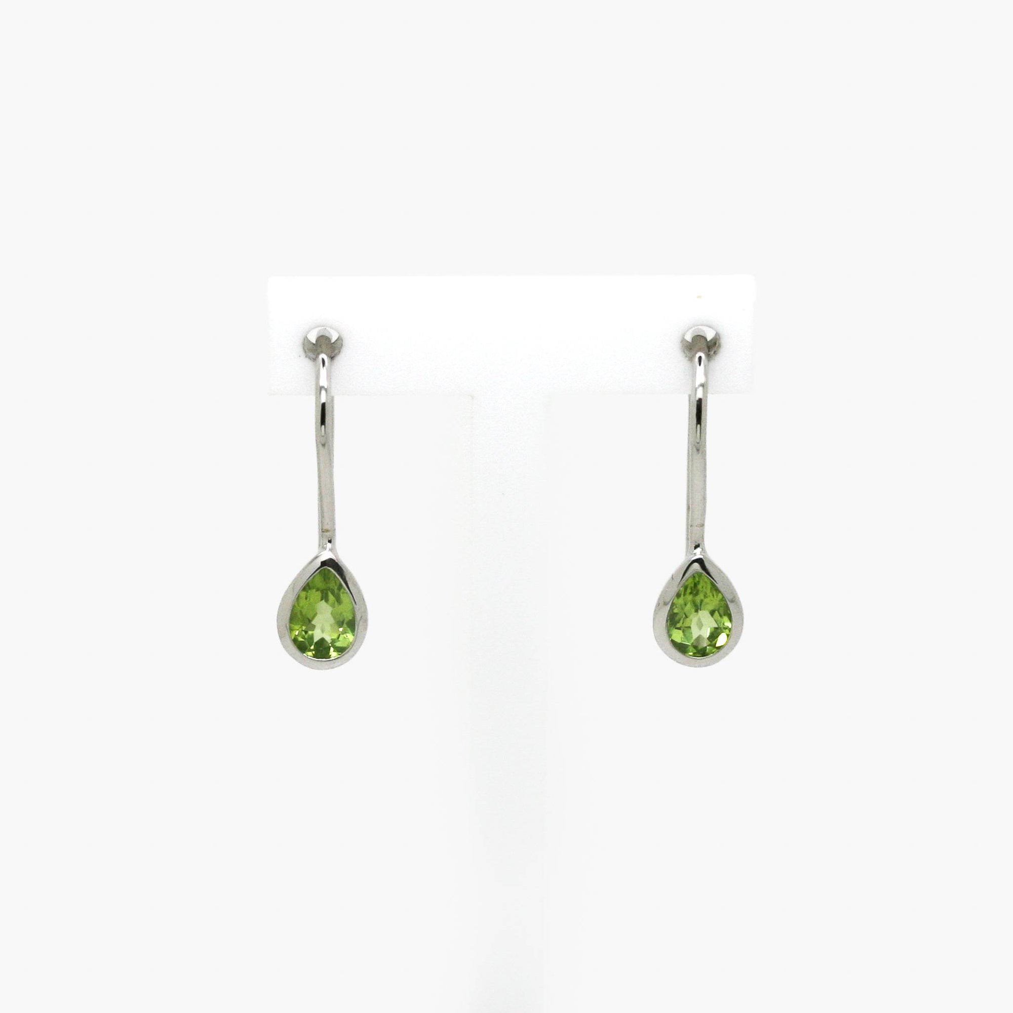 Pear Peridot Silver Hook Earrings - Jordans Jewellers