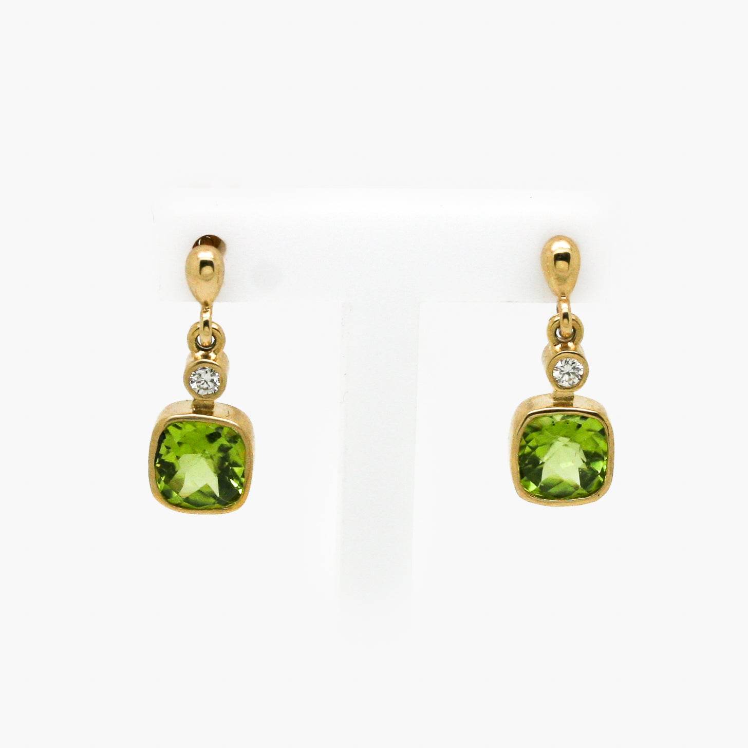 9ct Yellow Gold Peridot and Diamond Drop Earrings - Jordans Jewellers