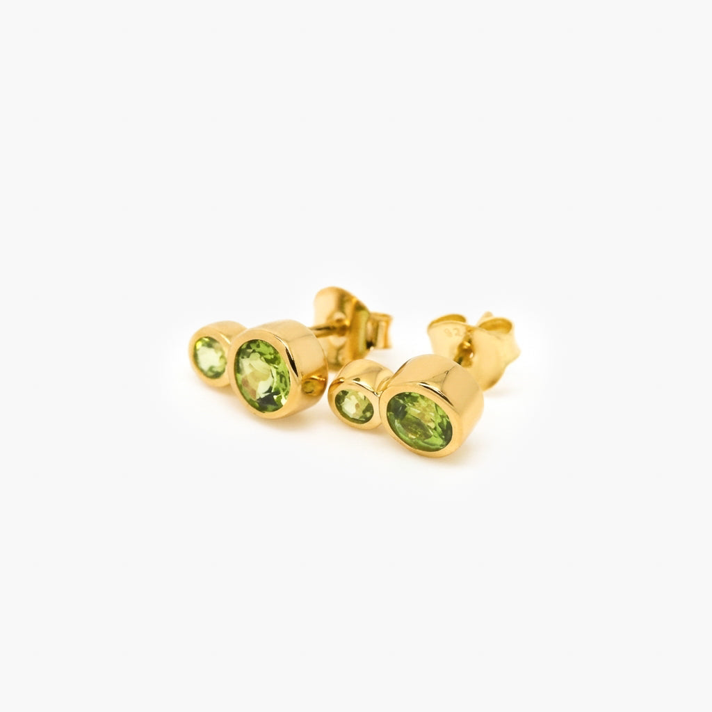 Gold Plated Silver Peridot Drop Stud Earrings