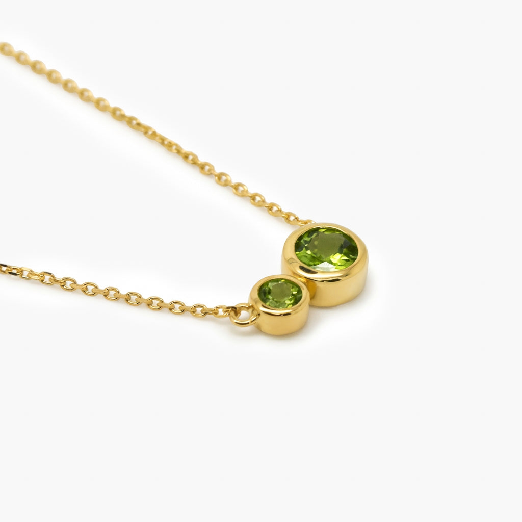 Silver Gold Plated Peridot Two Stone Necklace