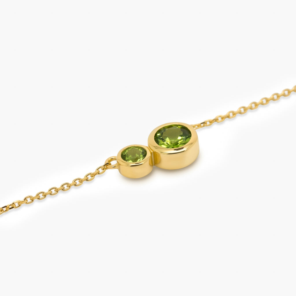 Silver Gold Plated Peridot Two Stone Necklace